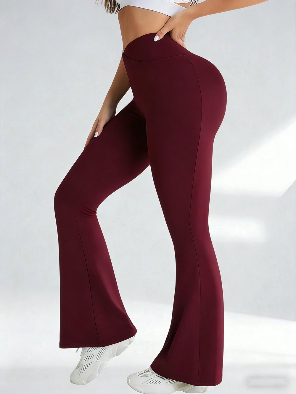 Women Crossover High Waist Flare Yoga Pants, Soft Stretch Bootcut Leggings Tummy Control Workout Gym Bell Bottom Pants - Image 6