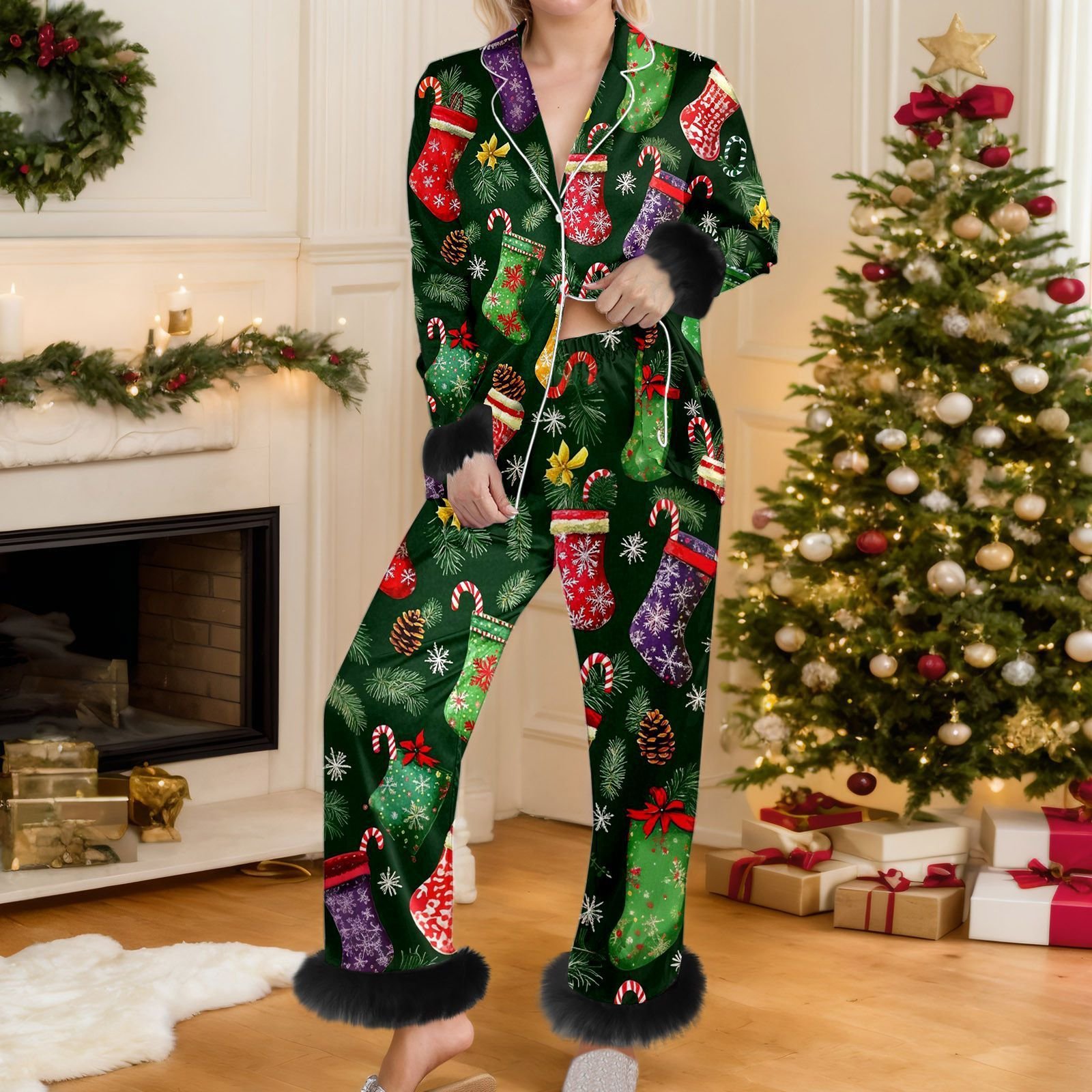Women's Christmas 3D-printed Long-sleeve Pajama Set - Image 9