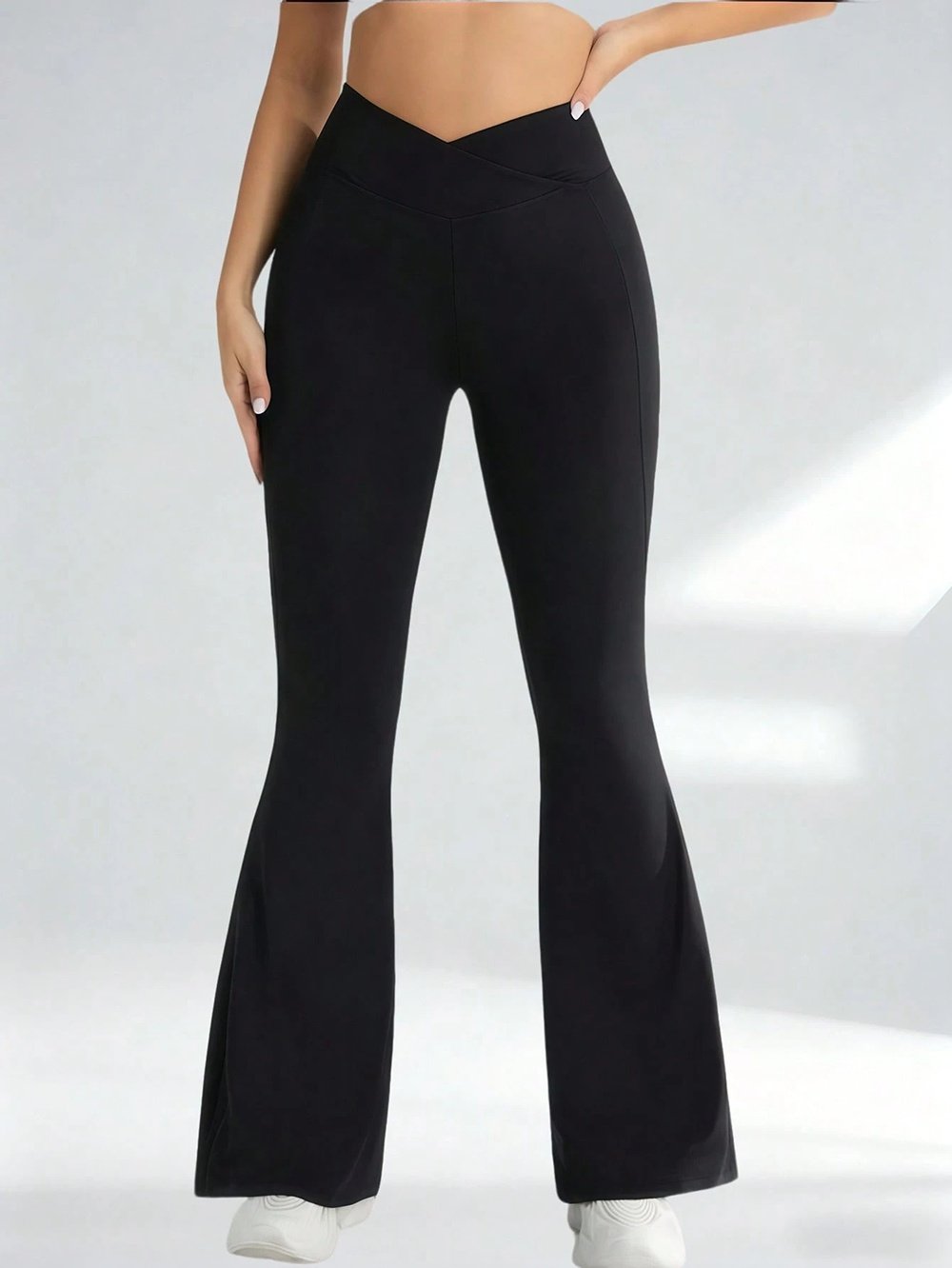 Women Crossover High Waist Flare Yoga Pants, Soft Stretch Bootcut Leggings Tummy Control Workout Gym Bell Bottom Pants - Image 3