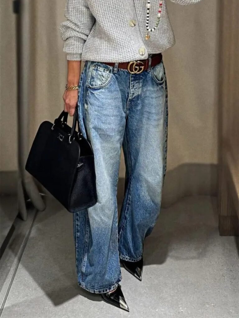 Women's Light Blue Wide Leg Jeans Washed Loose Fit Denim Pants Casual Straight Leg Trousers US Ready Stock