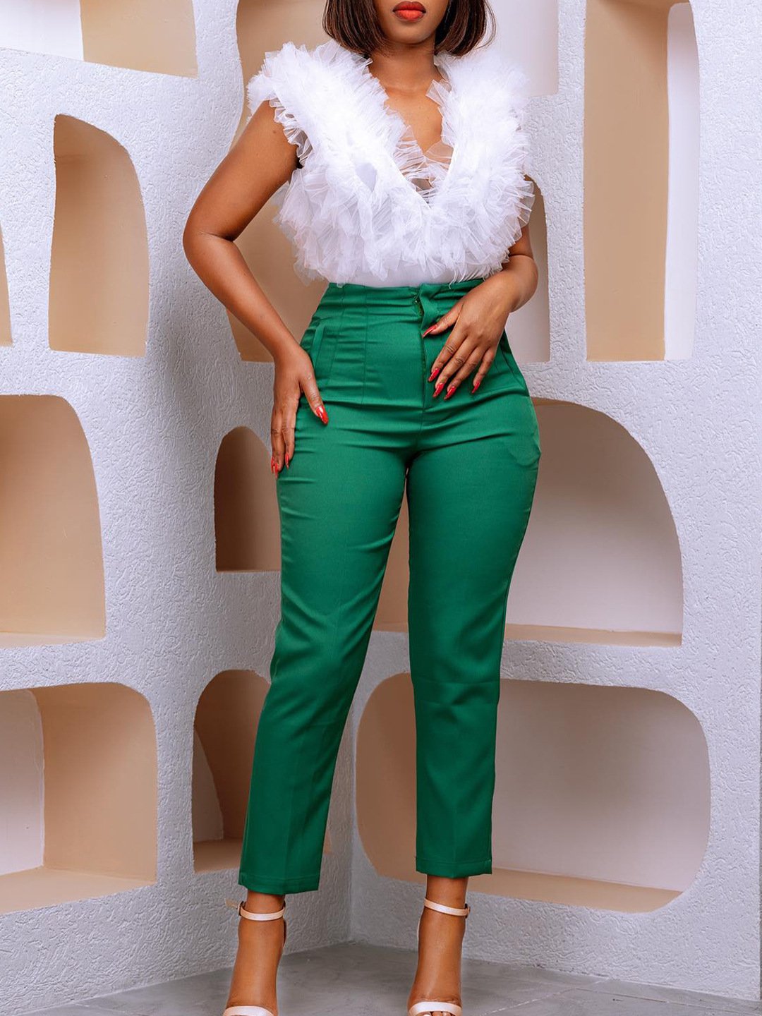 Womens Casual Professional Solid-Color Dress Pants - Image 5