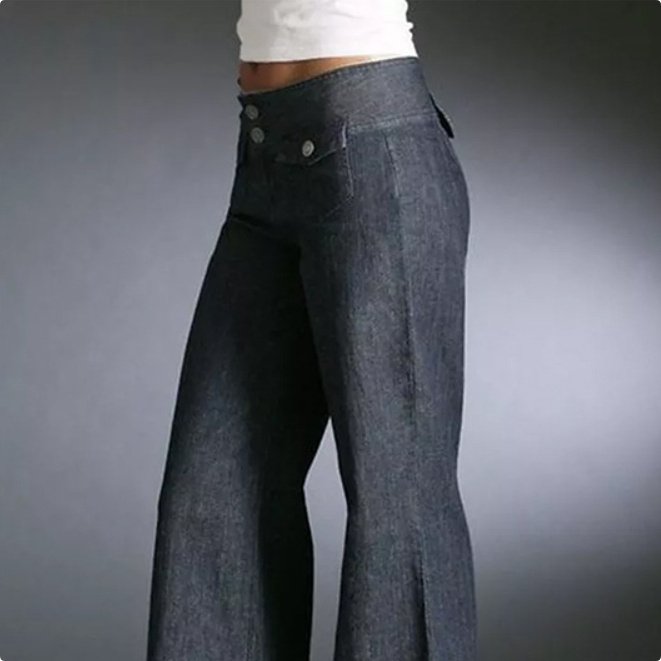 Front-pocket Buttoned High-rise Wide-leg Denim Trousers