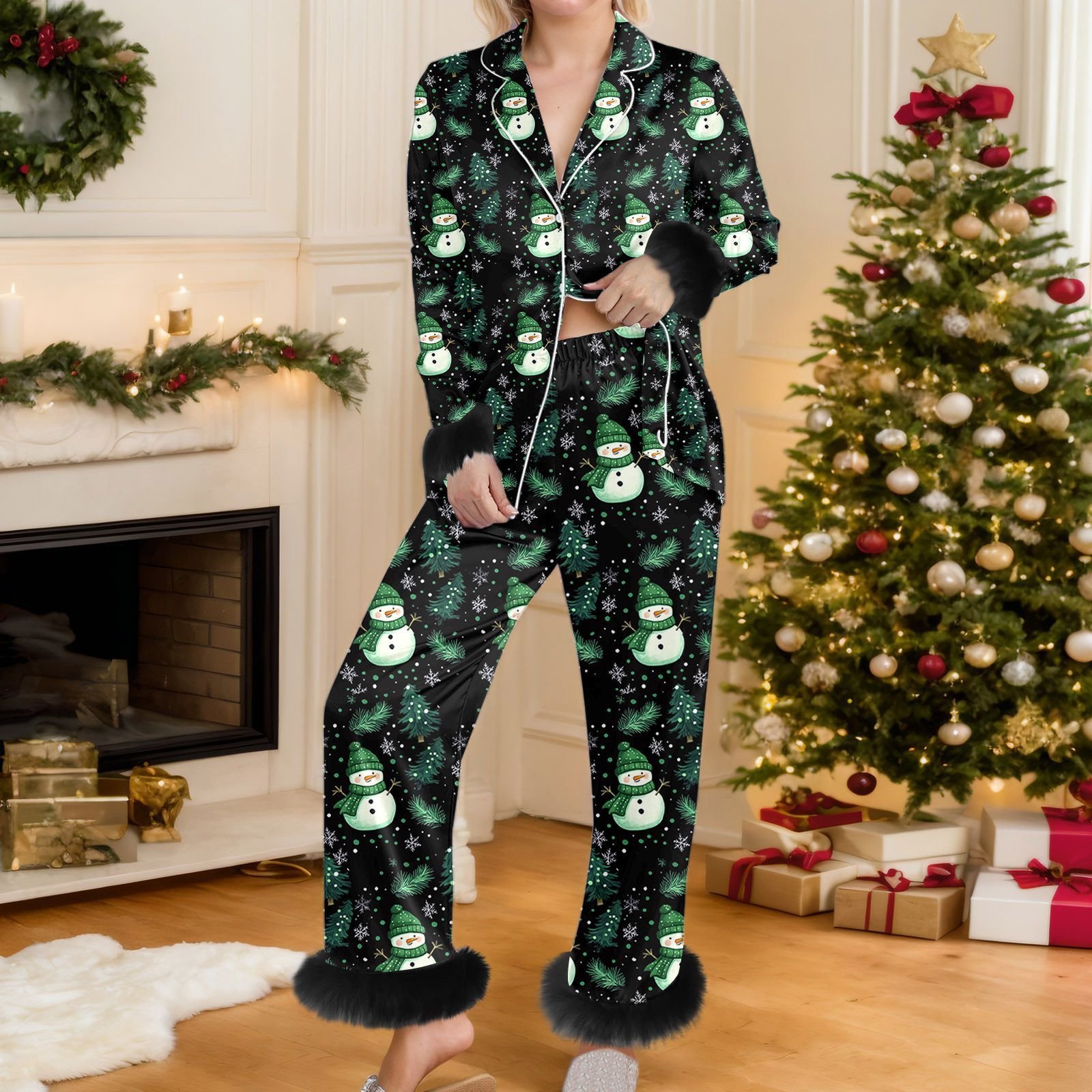 Women's Christmas 3D-printed Long-sleeve Pajama Set - Image 7