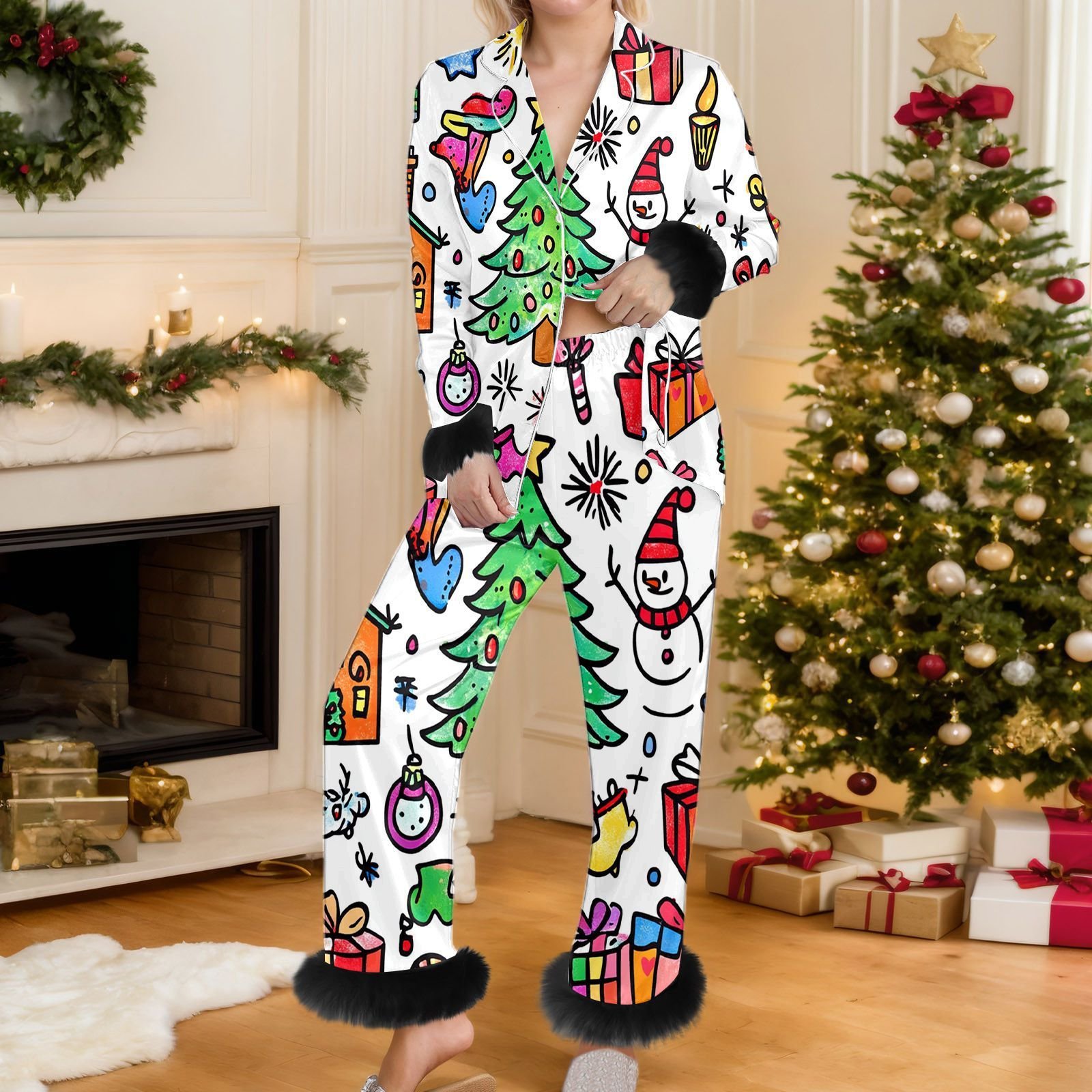 Women's Christmas 3D-printed Long-sleeve Pajama Set - Image 2
