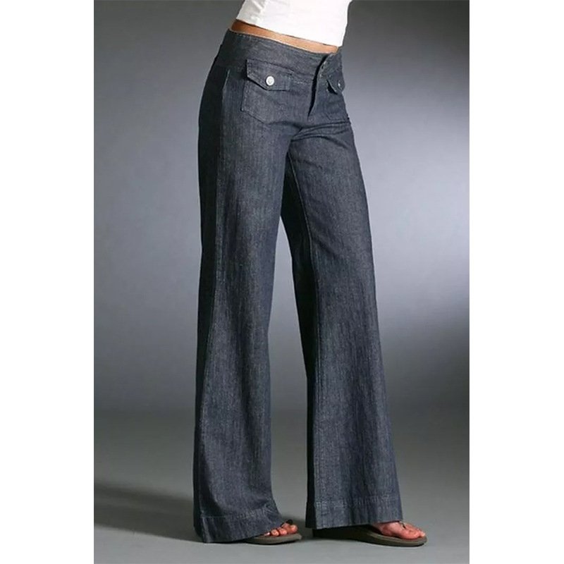 Front-pocket Buttoned High-rise Wide-leg Denim Trousers - Image 2