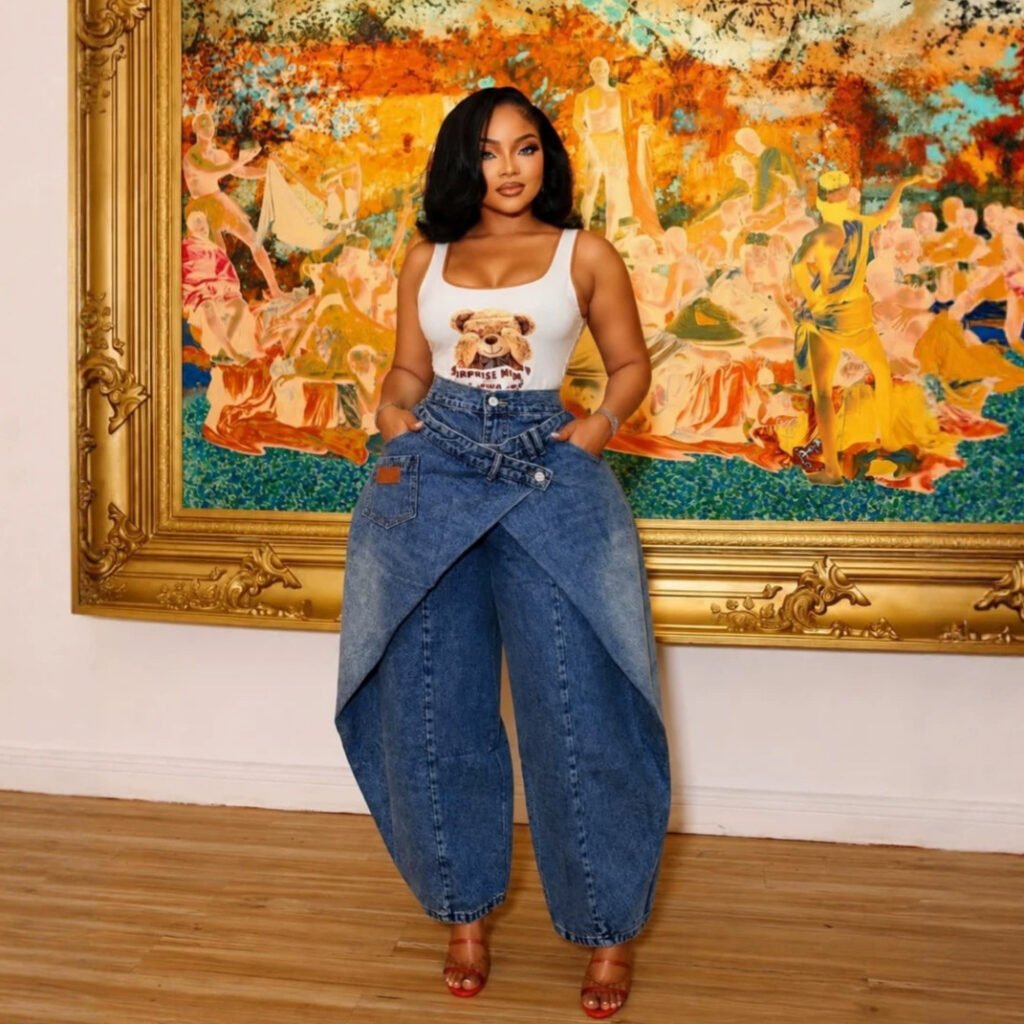 Designer-style Double-pocket Workwear Wide-leg Denim Pants