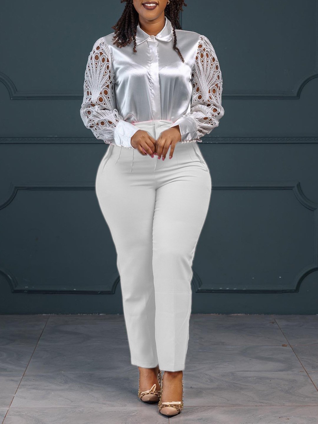 Womens Casual Professional Solid-Color Dress Pants - Image 7