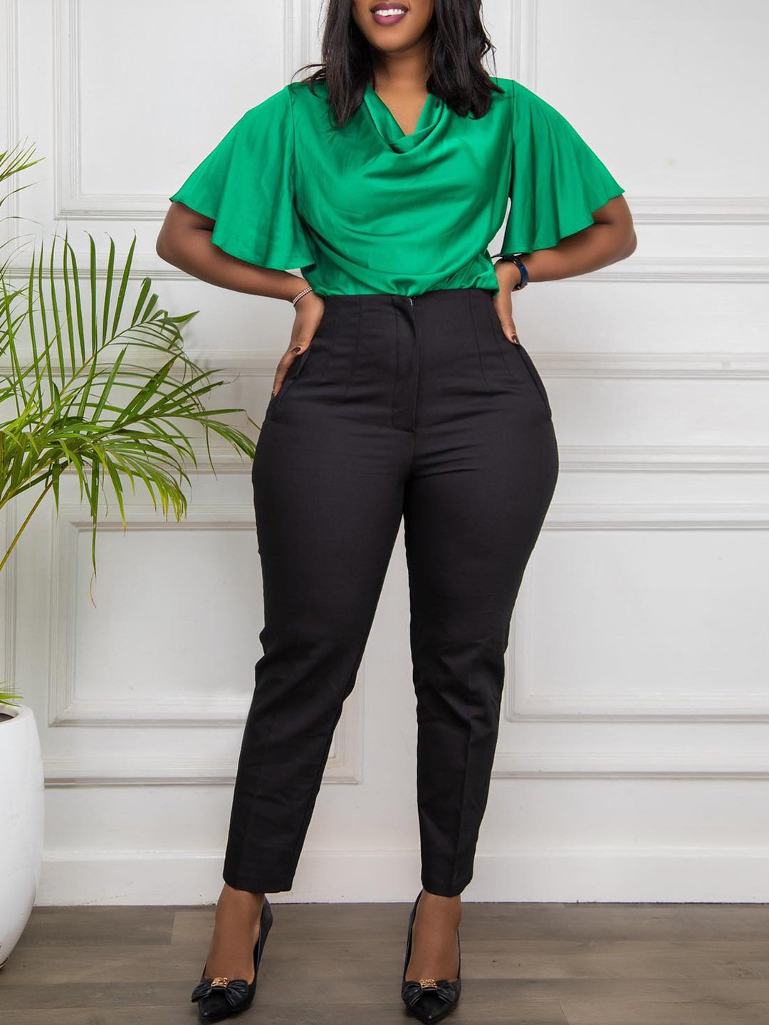 Womens Casual Professional Solid-Color Dress Pants - Image 3
