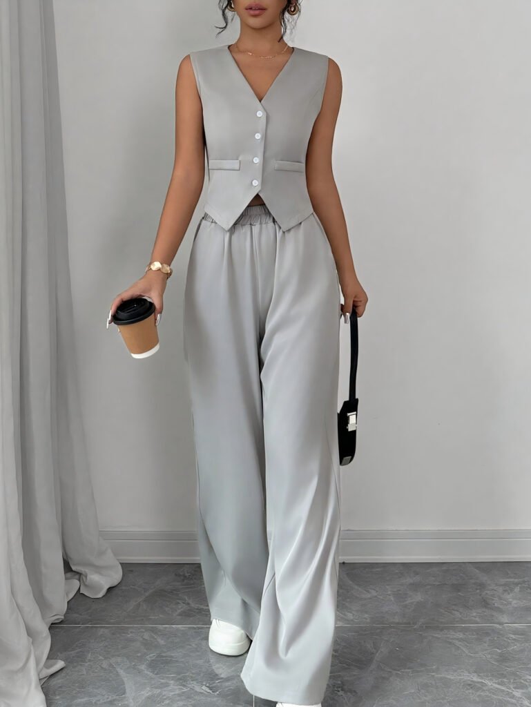 Cross-Border Amazon European And American Women's Clothing New Spring Summer Elegant Buttoned Sleeveless Vest And Long Pants Set