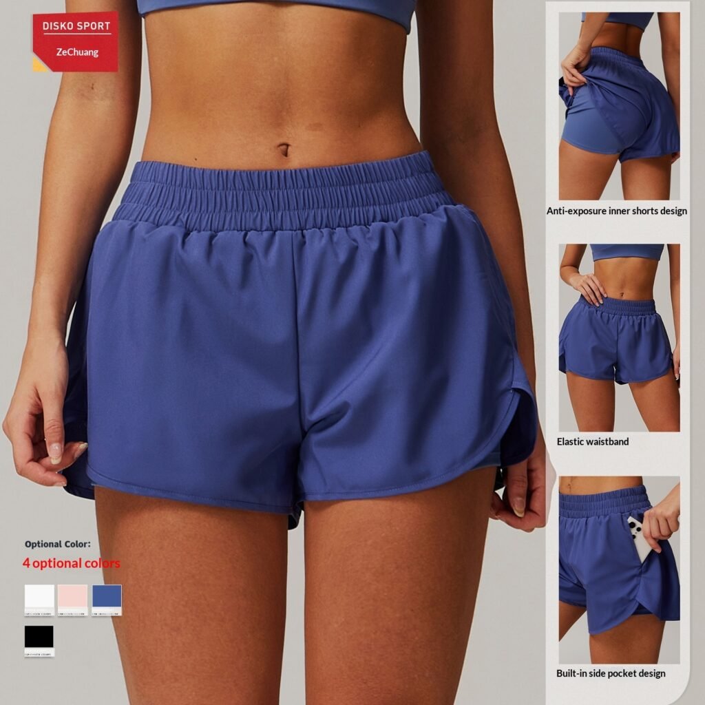 Zechuang Flap Pocket Pants Nude Quick-Drying Yoga Shorts Fake Two-Piece Sports Hip-Lifting Shorts Running Fitness Yoga Pants 4001