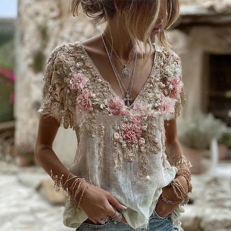 Literary Retro-style Short-sleeve Top Short Sleeves