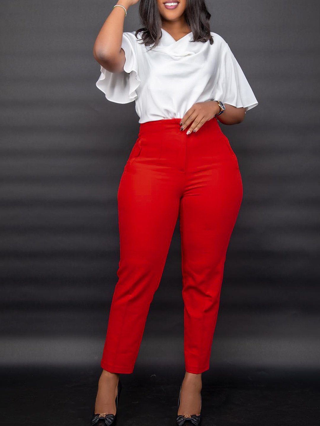 Womens Casual Professional Solid-Color Dress Pants - Image 6