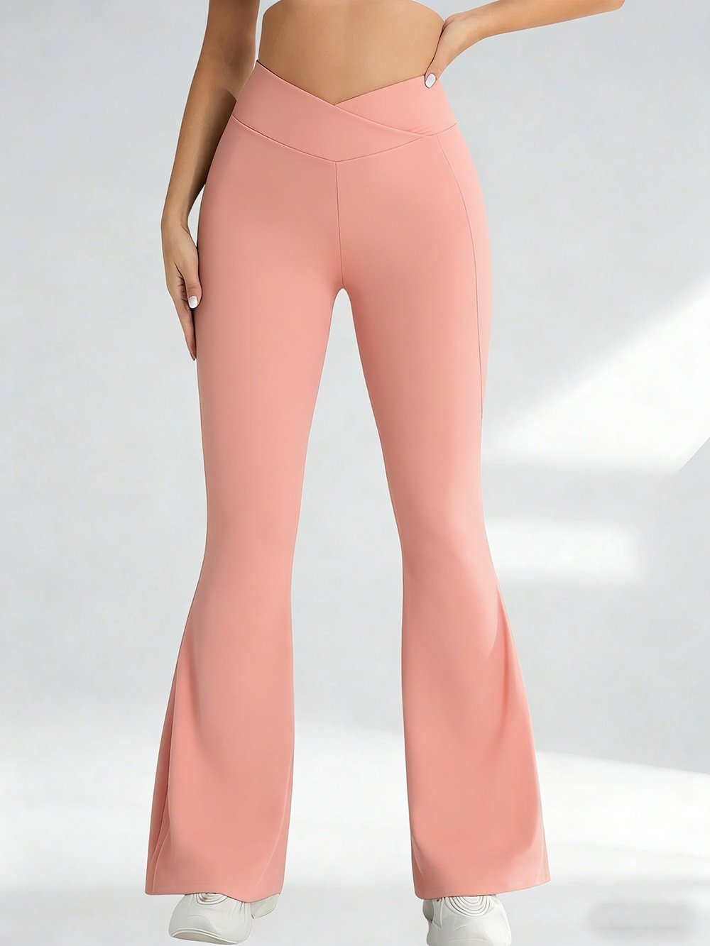 Women Crossover High Waist Flare Yoga Pants, Soft Stretch Bootcut Leggings Tummy Control Workout Gym Bell Bottom Pants - Image 4