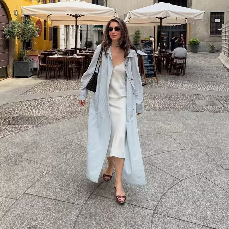 French-collared Buttoned Trench Coat With A Belt