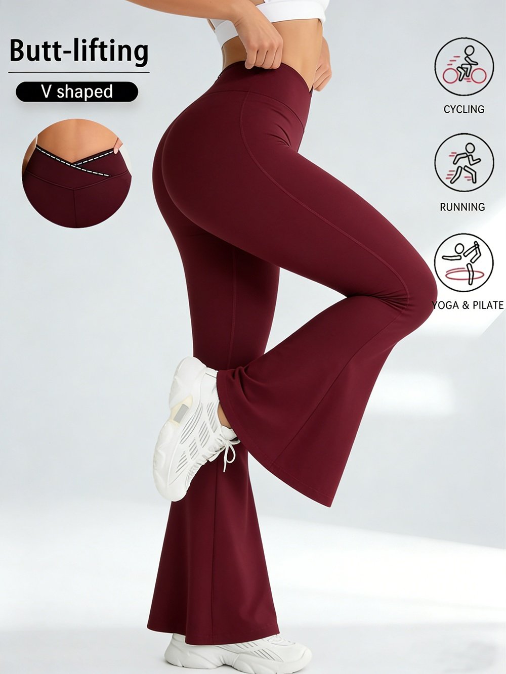 Women Crossover High Waist Flare Yoga Pants, Soft Stretch Bootcut Leggings Tummy Control Workout Gym Bell Bottom Pants - Image 5