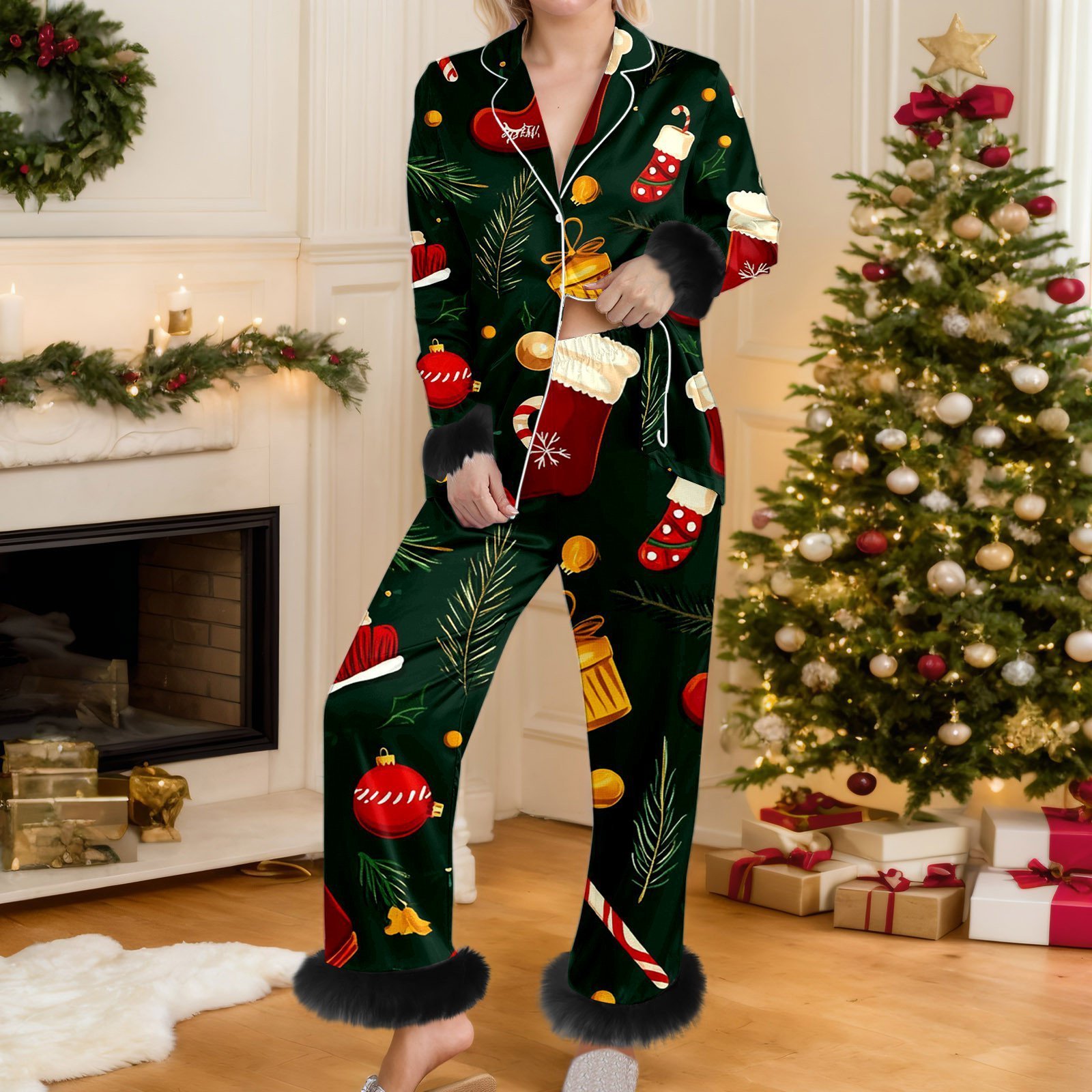 Women's Christmas 3D-printed Long-sleeve Pajama Set - Image 4