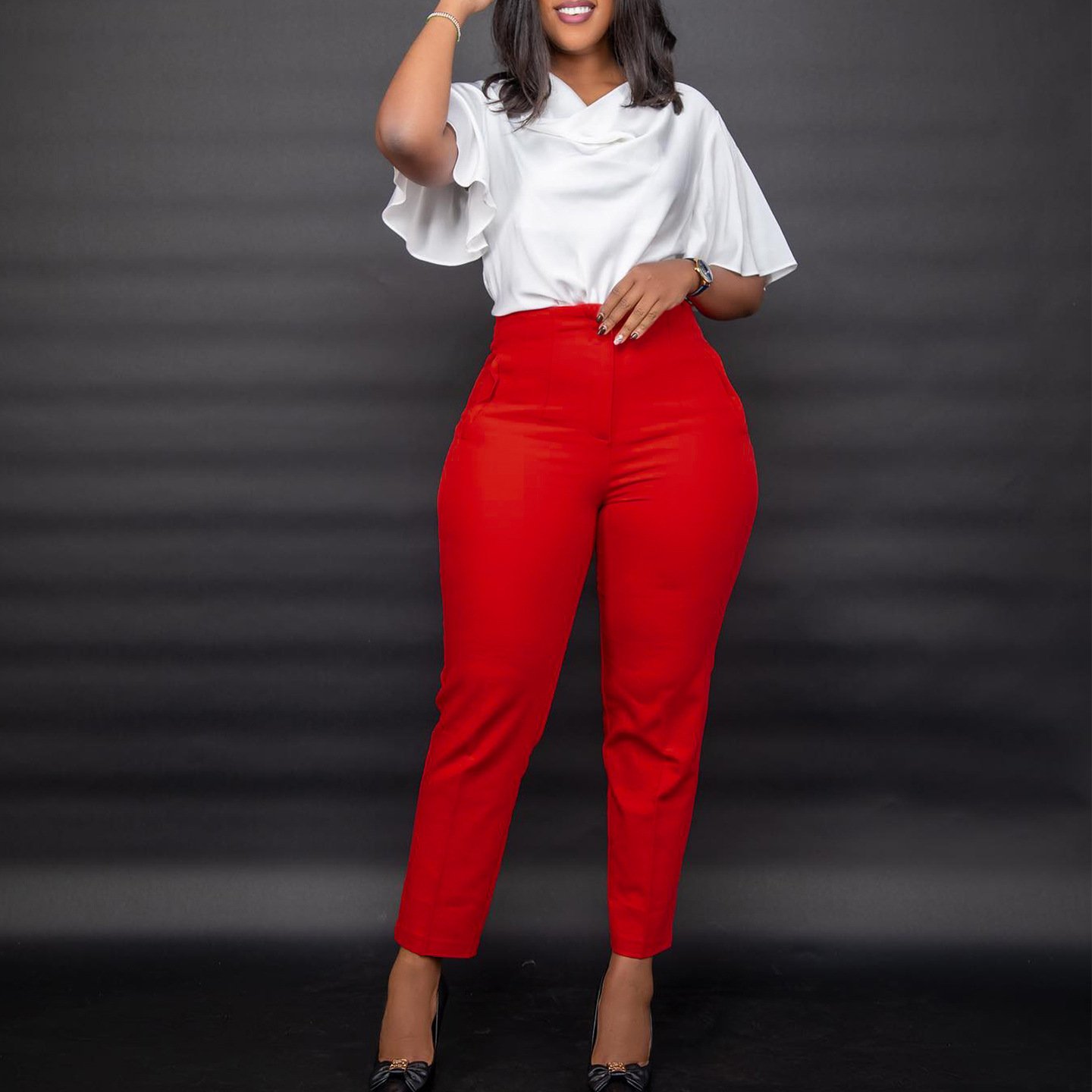 Womens Casual Professional Solid-Color Dress Pants - Image 4