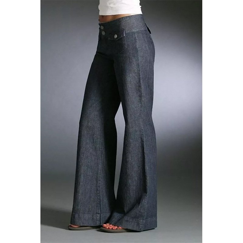 Front-pocket Buttoned High-rise Wide-leg Denim Trousers - Image 3